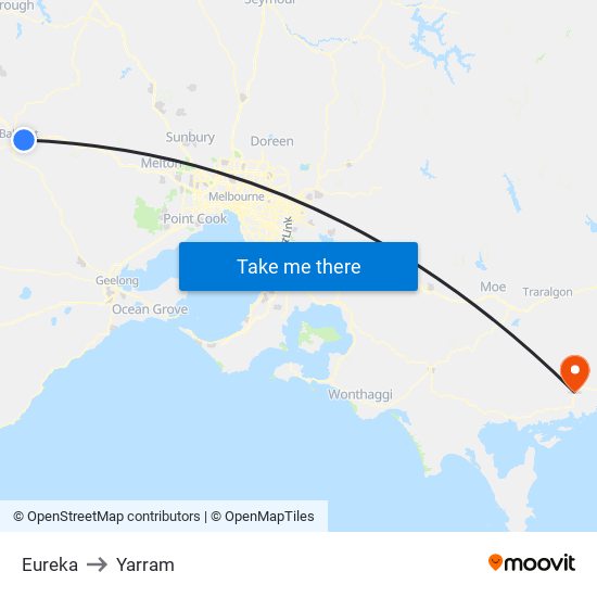 Eureka to Yarram map