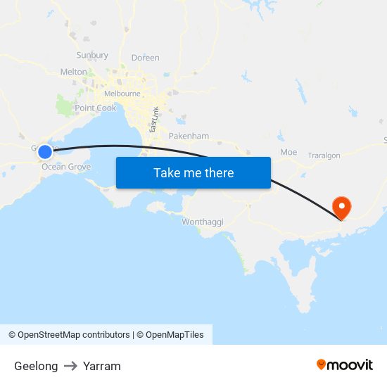 Geelong to Yarram map