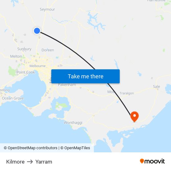 Kilmore to Yarram map