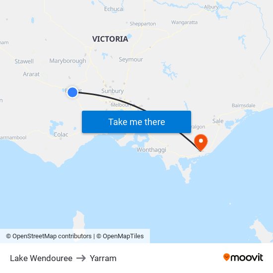 Lake Wendouree to Yarram map