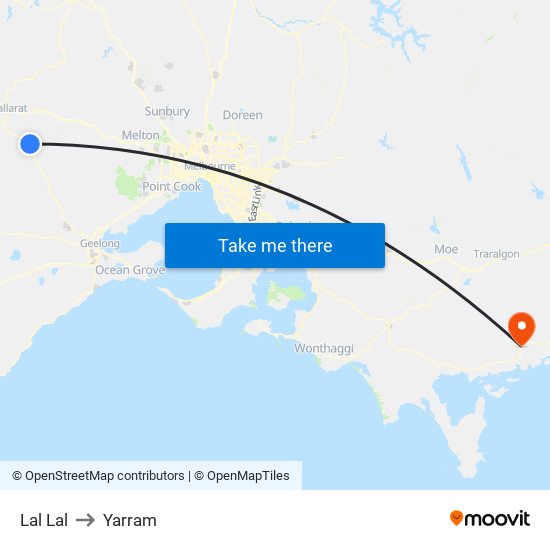 Lal Lal to Yarram map