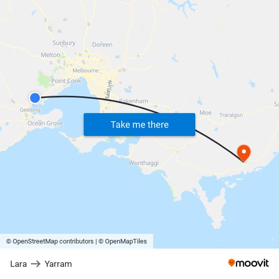 Lara to Yarram map