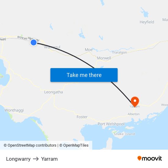 Longwarry to Yarram map