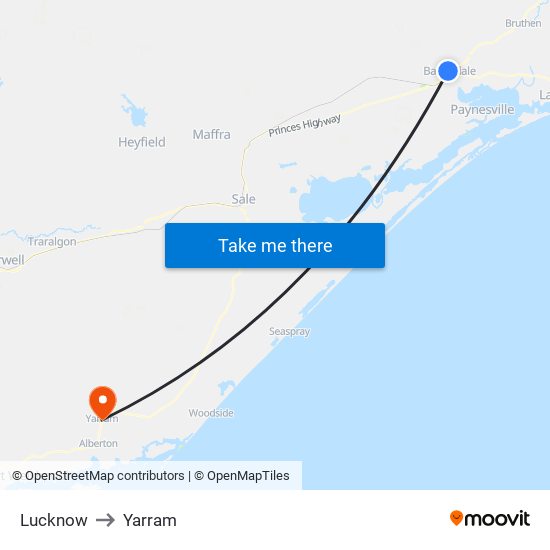 Lucknow to Yarram map