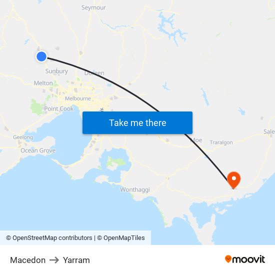 Macedon to Yarram map