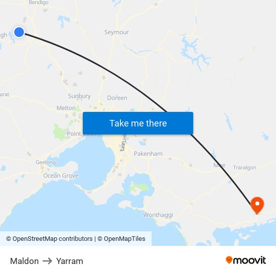 Maldon to Yarram map