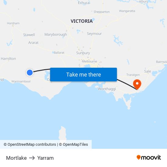 Mortlake to Yarram map