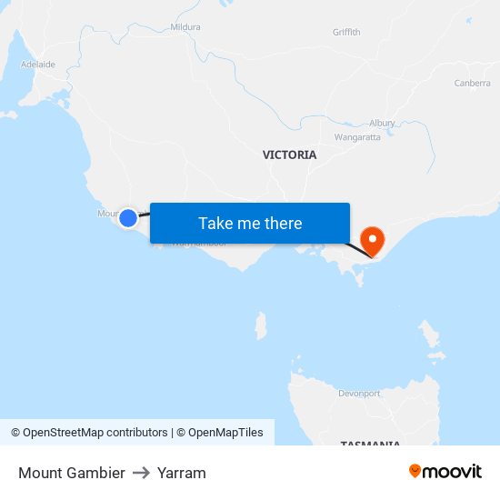 Mount Gambier to Yarram map