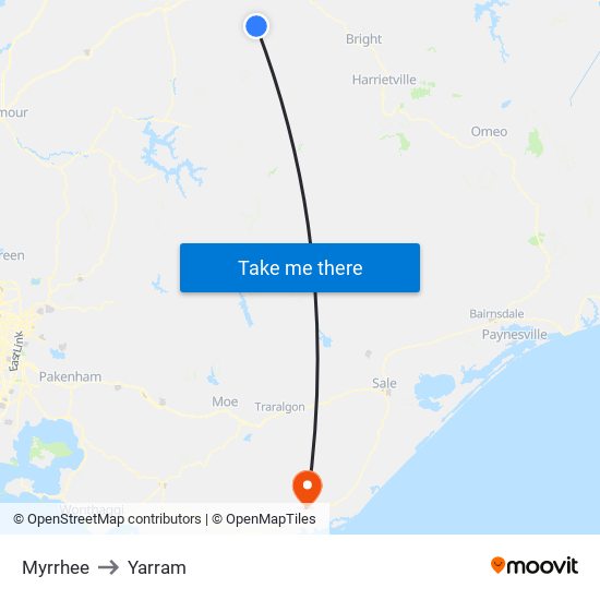 Myrrhee to Yarram map