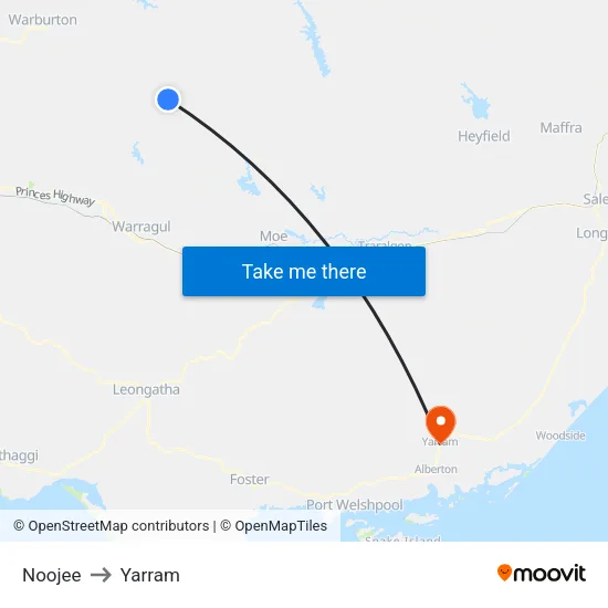 Noojee to Yarram map
