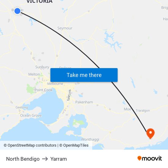 North Bendigo to Yarram map