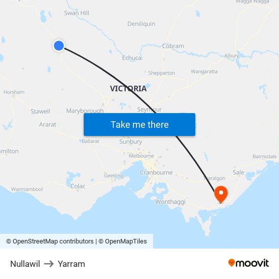 Nullawil to Yarram map