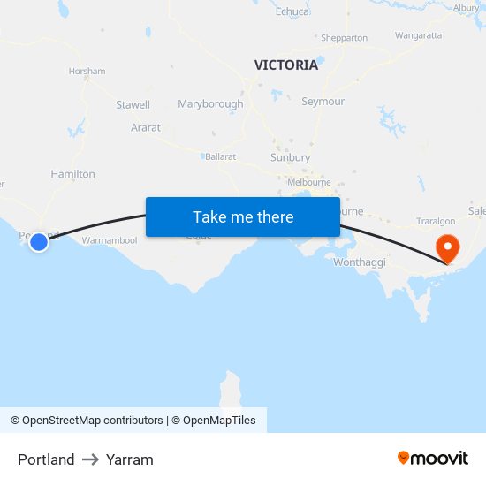 Portland to Yarram map