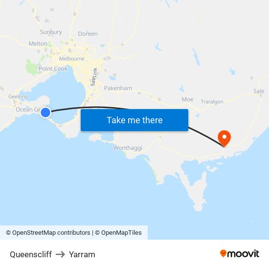 Queenscliff to Yarram map