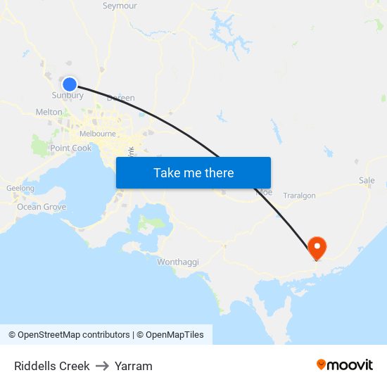 Riddells Creek to Yarram map