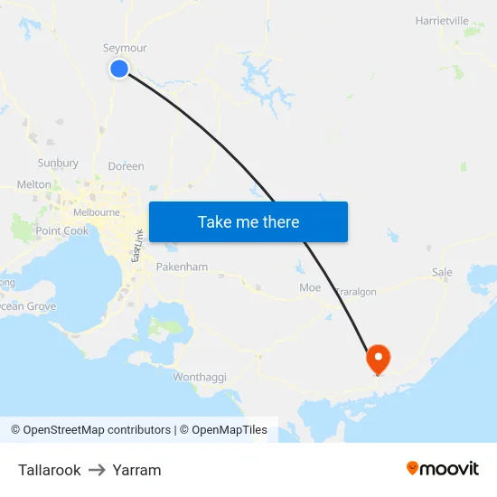 Tallarook to Yarram map