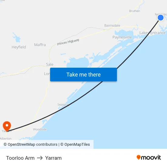 Toorloo Arm to Yarram map