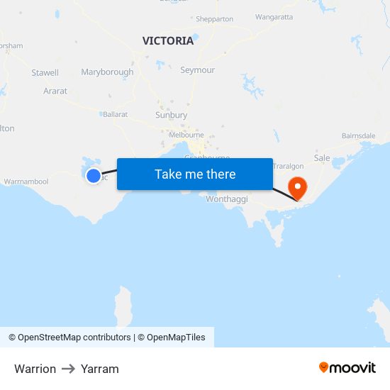 Warrion to Yarram map