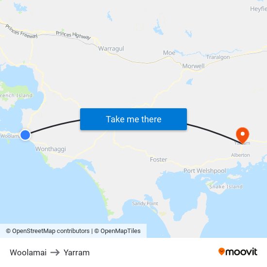 Woolamai to Yarram map