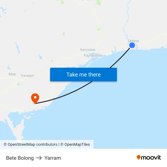Bete Bolong to Yarram map