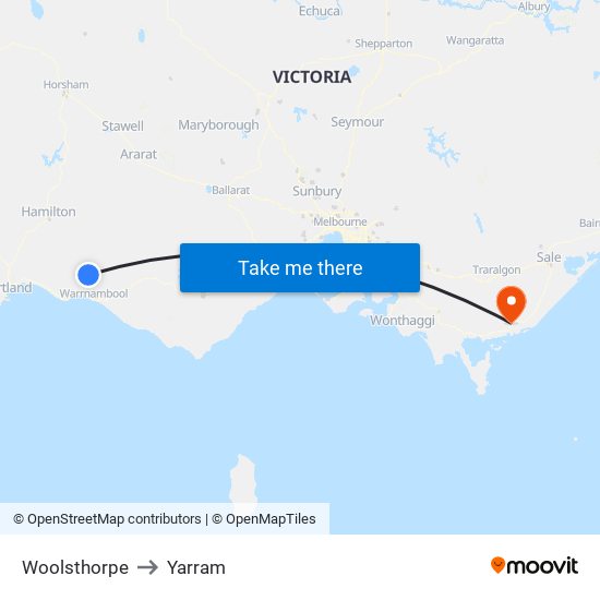 Woolsthorpe to Yarram map