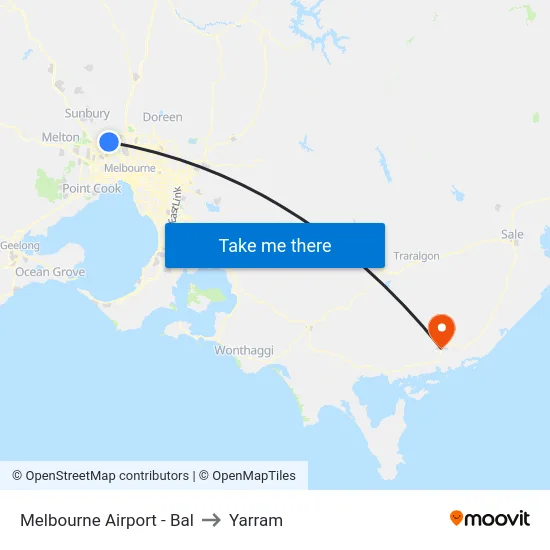 Melbourne Airport - Bal to Yarram map