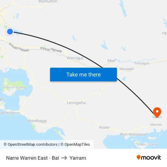 Narre Warren East - Bal to Yarram map