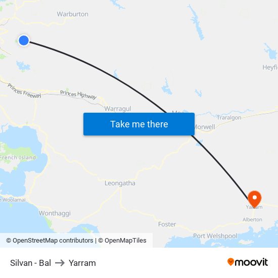 Silvan - Bal to Yarram map