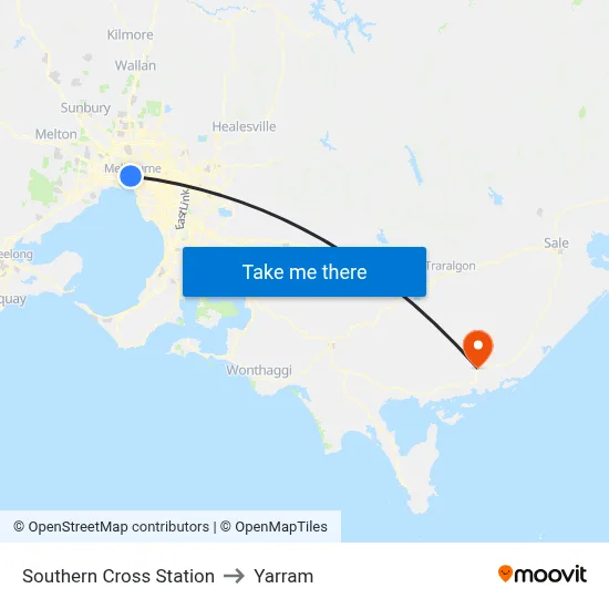 Southern Cross Station to Yarram map