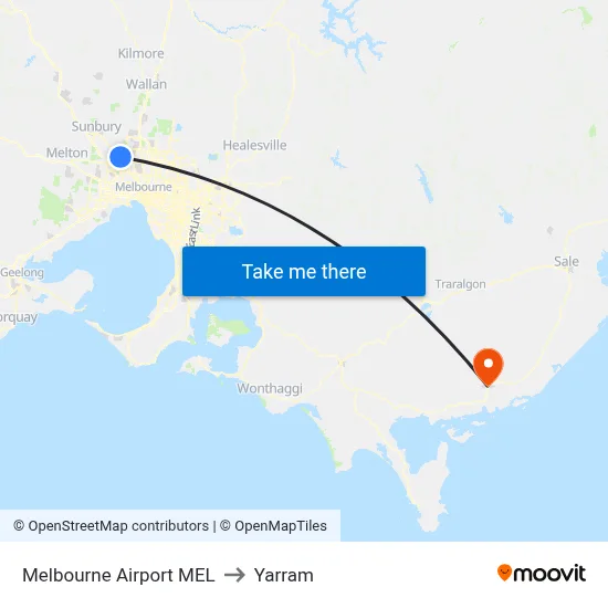 Melbourne Airport MEL to Yarram map