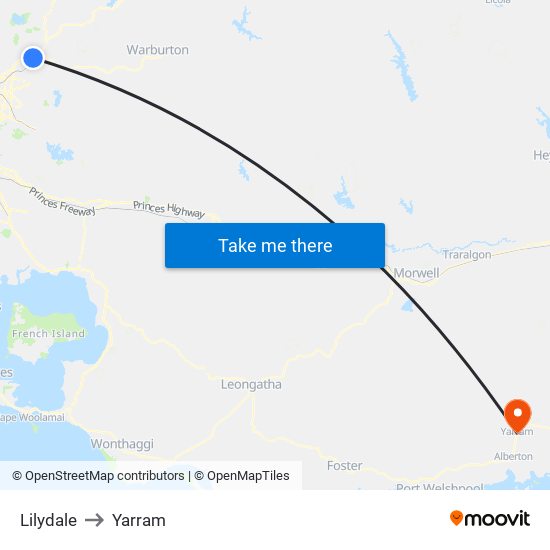 Lilydale to Yarram map