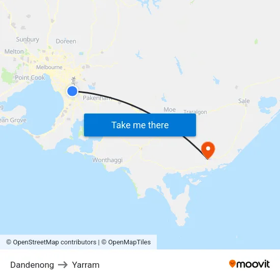 Dandenong to Yarram map