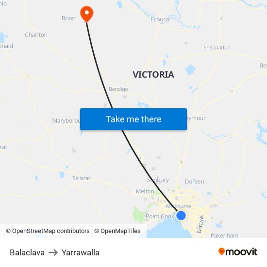 Balaclava to Yarrawalla map
