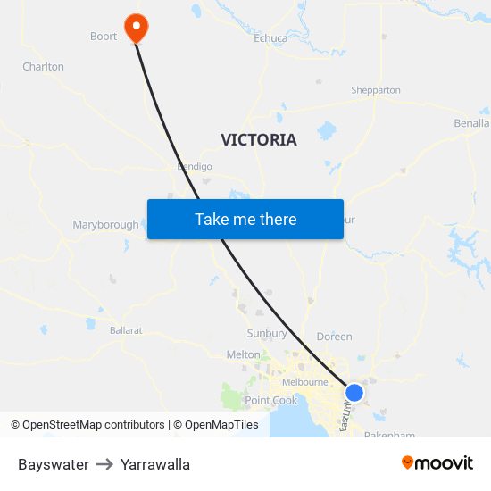 Bayswater to Yarrawalla map