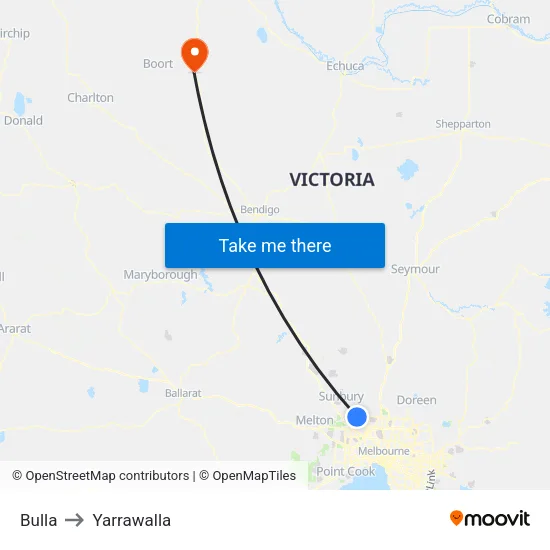 Bulla to Yarrawalla map