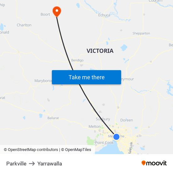 Parkville to Yarrawalla map