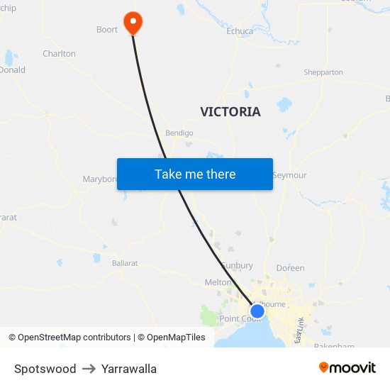 Spotswood to Yarrawalla map