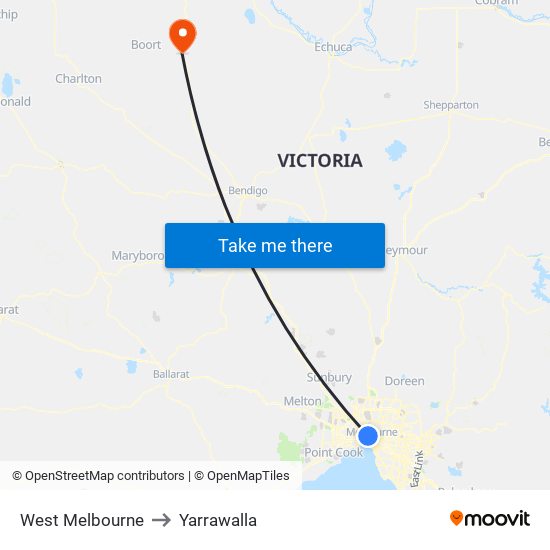 West Melbourne to Yarrawalla map