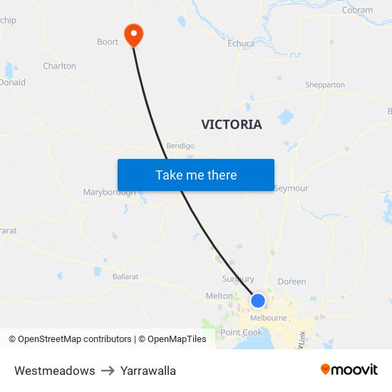 Westmeadows to Yarrawalla map