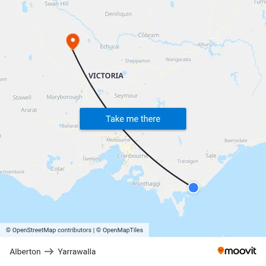 Alberton to Yarrawalla map