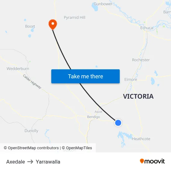 Axedale to Yarrawalla map