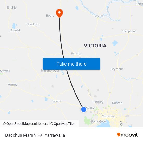 Bacchus Marsh to Yarrawalla map