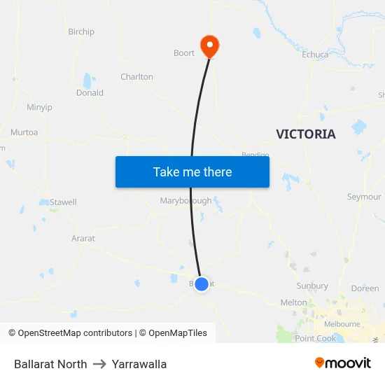 Ballarat North to Yarrawalla map