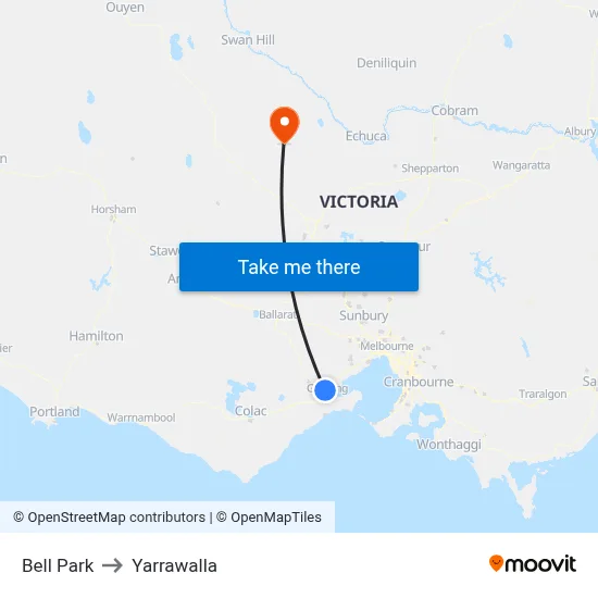 Bell Park to Yarrawalla map