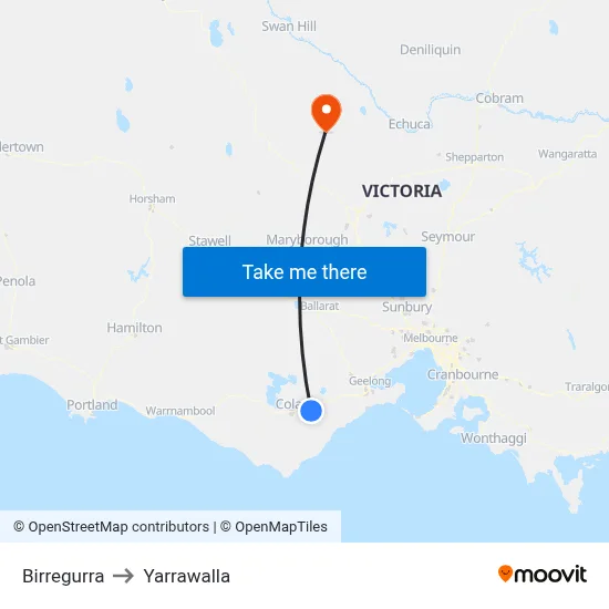 Birregurra to Yarrawalla map