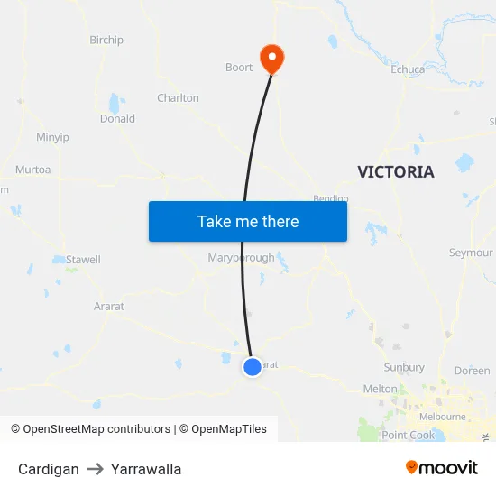 Cardigan to Yarrawalla map