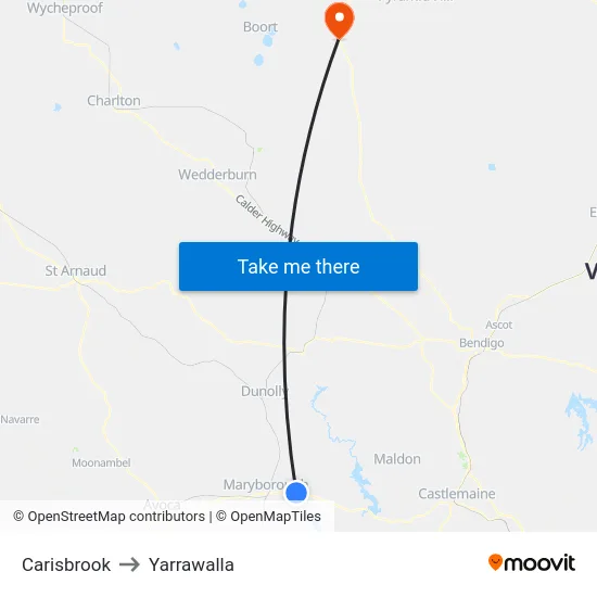 Carisbrook to Yarrawalla map