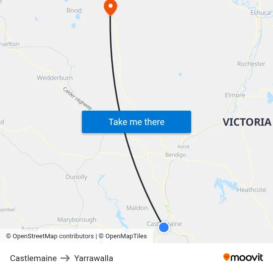 Castlemaine to Yarrawalla map