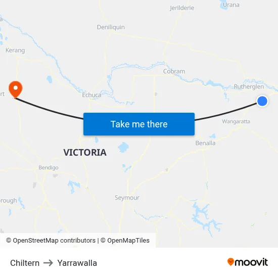 Chiltern to Yarrawalla map