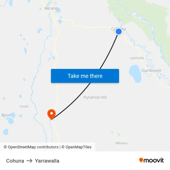 Cohuna to Yarrawalla map